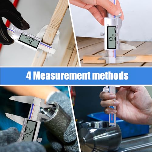 Digital Caliper, Vernier Caliper Measuring Tool with Stainless Steel, Electronic Micrometer Caliper with Large LCD Screen, Auto-Off Feature, Easy Switch from Inch Metric Fraction, (6 Inch//150 mm)