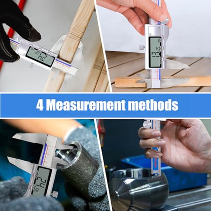 Digital Caliper, Vernier Caliper Measuring Tool with Stainless Steel, Electronic Micrometer Caliper with Large LCD Screen, Auto-Off Feature, Easy Switch from Inch Metric Fraction, (6 Inch//150 mm)