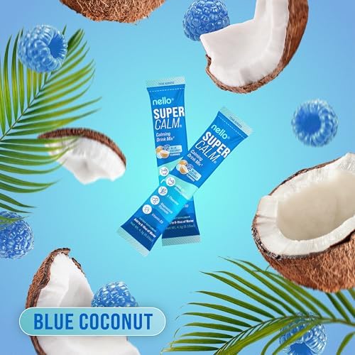 Supercalm Powdered Drink Mix, Blue Coconut, L Theanine, Ksm-66 Ashwagandha, Magnesium Glycinate, Vitamin D 3, Supplements for Relaxation & Focus, No Sugar, Non GMO, On The Go, 20 Srvgs
