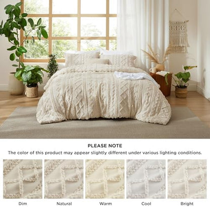 Bedsure Tufted Boho Comforter Set King Size - Beige Boho Bed Set, GentleSoft™ 3 Pieces Farmhouse Shabby Chic Embroidery Bedding, Gifts for Woman, Soft Jacquard King Comforter for All Seasons