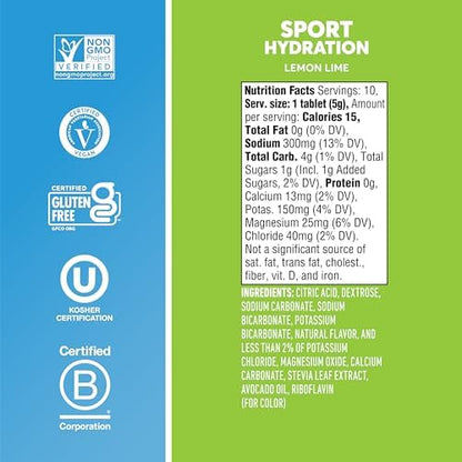 Nuun Sport Electrolyte Tablets with Magnesium, Calcium, Potassium, Chloride & Sodium, Gluten Free & Vegan, Lemon Lime, 8 Pack (80 Servings Total)
