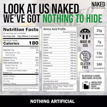 NAKED Whey Chocolate Peanut Butter Grass Fed Whey Protein Powder, No GMO, No Soy, and Gluten Free, Aid Growth and Recovery - 52 Servings
