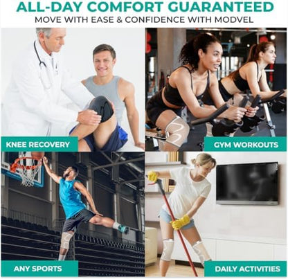 Modvel Compression Knee Brace for Women & Men - 2 Pack Knee Brace for Women Running Knee Pain, Knee Support Compression Sleeve, Workout Sports Knee Braces for Meniscus Tear ACL & Arthritis Pain Relief