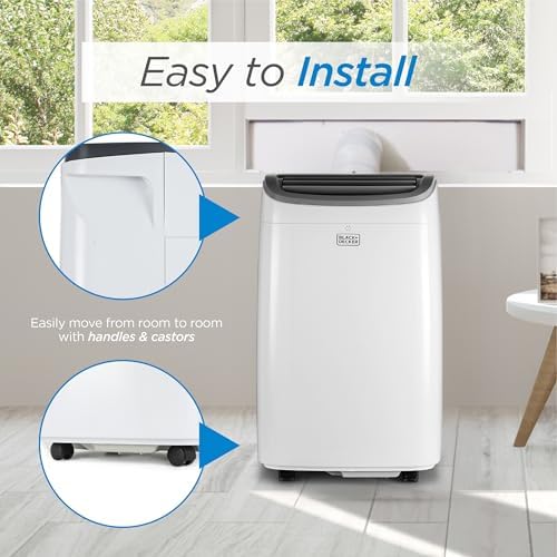 BLACK+DECKER Portable Air Conditioner, 9,000 BTU (5,300 BTU SACC) for Rooms up to 400 Sq. Ft., Portable AC with Follow Me Remote Control and Window Kit, BPACT08WT, White