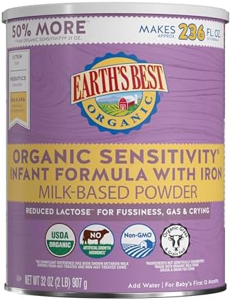 Earth's Best Organic Sensitivity Infant Formula for Babies 0-12 Months, Reduced Lactose Powder Formula with Iron, Omega-3 DHA, and Omega-6 ARA, 32 Ounce Value Container