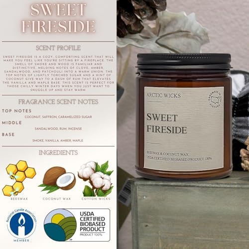 Scented Coconut Beeswax Candles | Coconut Beeswax Non Toxic Candle 9oz Amber | Farmhouse Candles Non-Toxic Clean Burn 100% USDA Certified Biobased (Sweet Fireside)