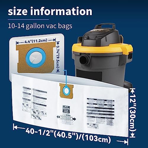 for Shop Vac Bags 10-14 Gallon, Type F 90662 9066200 9066233; Type I 90672 9067200 9067233; VF2005, High Efficiency Disposable Fine Dust Collection Vacuum Filter Bags (5 Pack)