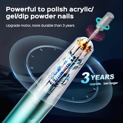 COSLUS Electric Nail Drill File Professional: for Acrylic Gel Dip Powder Nails Portable Nail Machine Kit Manicure Pedicure Tools Polishing Set with Nail Drill Bits Sanding Bands Blue
