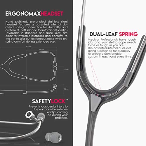 MDF Instruments, Acoustica Lightweight Stethoscope for Doctors, Nurses, Students, Home Health Use, Adult, Dual Head, Grey Tube, Silver Chestpiece-Headset, MDF747XP12