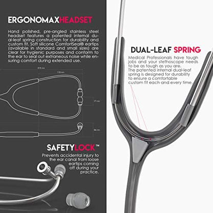 MDF Instruments, Acoustica Lightweight Stethoscope for Doctors, Nurses, Students, Home Health Use, Adult, Dual Head, Grey Tube, Silver Chestpiece-Headset, MDF747XP12