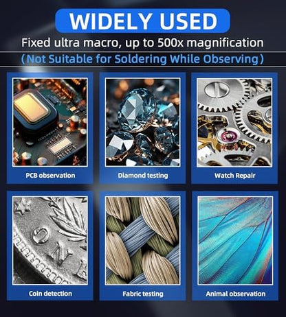 T TAKMLY Magnifying Glass with Light Portable Handheld USB Digital Microscope Macro Camera 2.0 inch IPS Color Screen Fixed Focus, 200w Pixel, 500x Magnification, Compatible with Windows, Mac OS