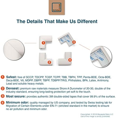 Roving Cove HeftyFit Corner Protector for Baby (16 Large Corners), Heavy-Duty Soft Rubber Foam Furniture Corner Bumper Guards, 3M Adhesive Pre-Taped, Oyster White (Off White)