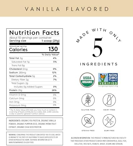 Truvani Vegan Pea Protein Powder | Vanilla | 20g Organic Plant Based Protein | 10 Servings | Keto | Gluten & Dairy Free | Low Carb | No Added Sugar