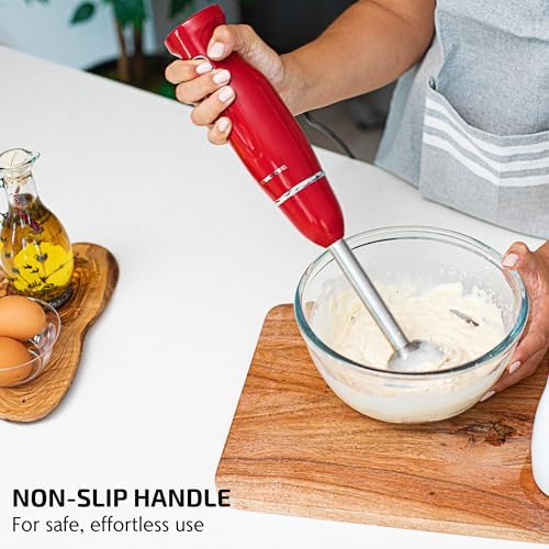 OVENTE Immersion Hand Blender, 300W Electric Handheld Portable Stick Mixer with 2 Mixing Speed and Stainless Steel Blades for Effortless Blending Smoothies, Shakes, Puree or Baby Food, Red HS560R