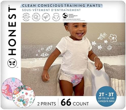 The Honest Company Clean Conscious Training Pants for Sensitive Skin | Hypoallergenic, Fragrance Free | Magical Moments + Butterfly Kisses | Size 2T/3T (up to 34 lbs), 66 Count