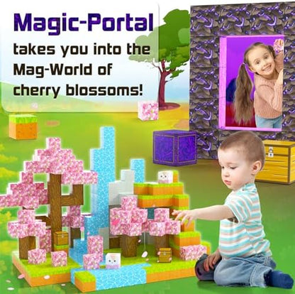 Magnetic Blocks - Build Mine Magnet World Cherry Blossom Set, Magnetic Tiles Building STEM Toys for Boys & Girl Kids Toddler Toys for 3+ Years Old