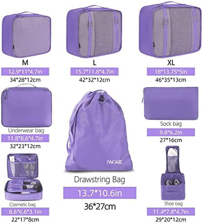 BAGAIL 8 Set Packing Cubes Luggage Packing Organizers for Travel Accessories-Light Purple