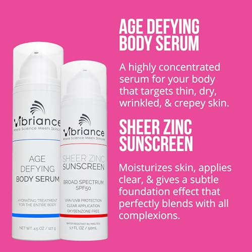 Vibriance Premium Skincare Bundle | Super C All-in-One Serum, Face Cleanser, Moisturizing Cream, Sheer Zinc Sunscreen SPF 50, Age Defying Body Creme - Heal, Hydrate, Protect, Rejuvenate