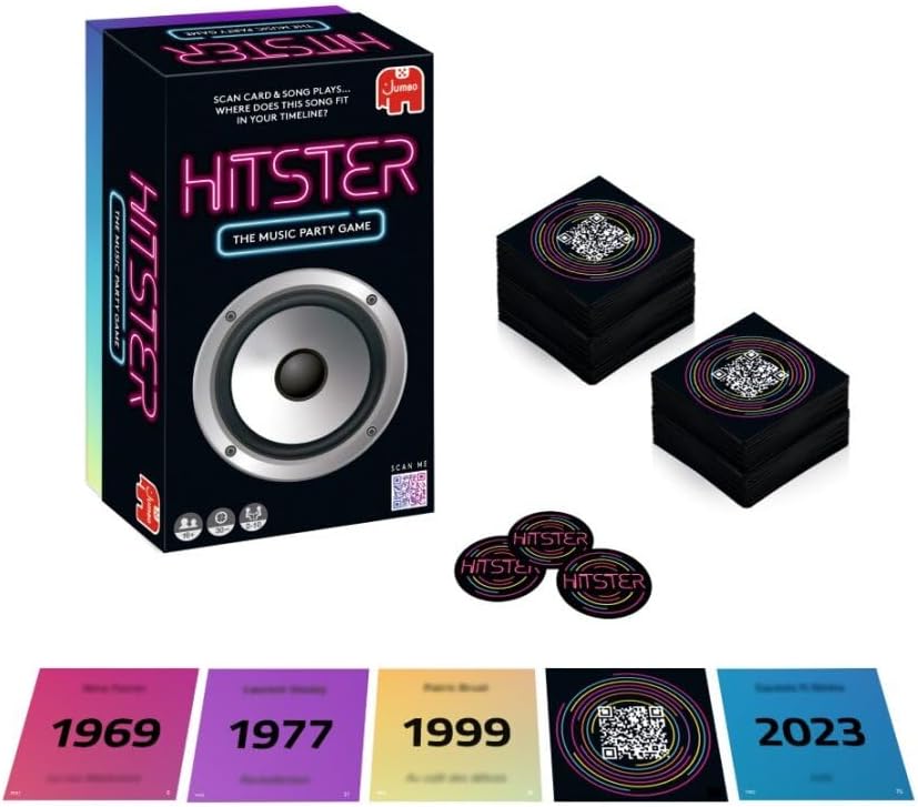 Jumbo Hitster - The Music Party Card Game, Fun Music Quiz Card Game, 2-10 Players - 300 Plus Iconic Music Hits - Great for Adult and Family Game Night