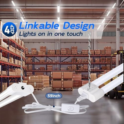 hykolity 4 Pack 4FT LED Shop Light Linkable, 4400lm, 42w(250w Equivalent), 5000K Utility Shop Lights, Hanging or Flush Mount, with Power Cord and On/Off Switch