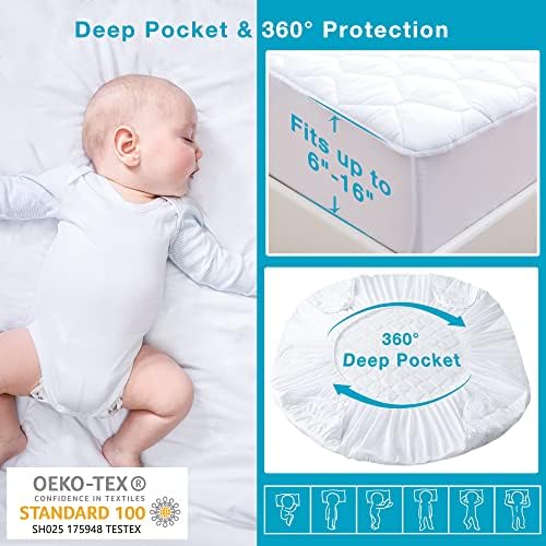 Lunsing Twin XL Mattress Protector for College Dorm, Soft Breathable Waterproof Twin Extra Long Size Mattress Pad Cover, 6-16 inches Deep Pocket, White