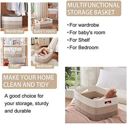 OIAHOMY Large Blanket Basket, 22”x17”x12” Rectangle Woven Baskets, Nursery Blanket Storage Living Room, Toy Storage With Handle, Large Baskets for Organizing-Gradient Yellow