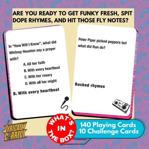 Lyrically Correct '80s Mixtape Music Trivia Card Game - Hip Hop, R&B, Funk, and Pop Edition - Finish The Lyrics Challenge, Fun for Adults, Party or Family Night