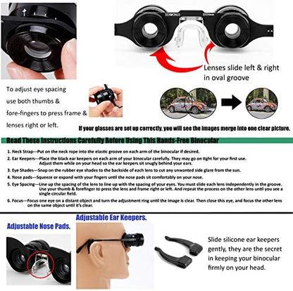 Professional Hands-Free Binocular Glasses for Fishing, Bird Watching, Sports, Concerts, Theater, Opera, TV, Sight Seeing, Hands-Free Opera Glasses for Adults (Green Film Optics)-Upgraded