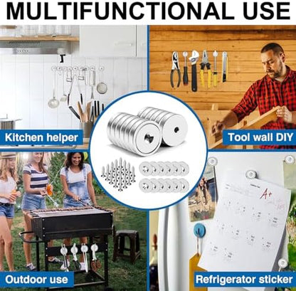 LOVIMAG 12 Pack Cabinet Magnets, Neodymium Cup with Countersunk Hole, 30lbs Strong Rare Earth for Doors, Holding Tools, Lifting, Hanging - 0.78 * 0.2 inch