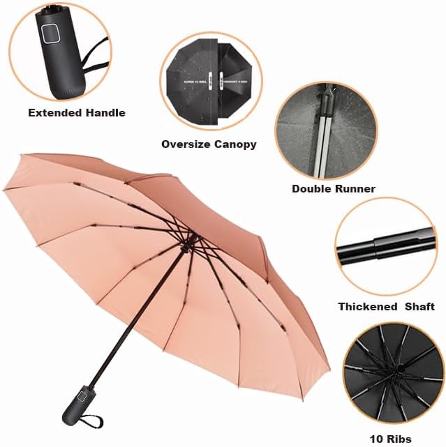 SIEPASA Windproof Travel Compact Umbrella-Automatic Umbrellas for Rain-Compact Folding Umbrella, Travel Umbrella Compact, Windproof Umbrellas for Men Women Teenage.(Pink, 54 Inch)