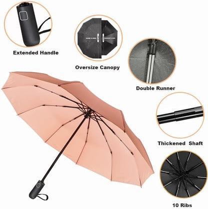 SIEPASA Windproof Travel Compact Umbrella-Automatic Umbrellas for Rain-Compact Folding Umbrella, Travel Umbrella Compact, Windproof Umbrellas for Men Women Teenage.(Pink, 54 Inch)