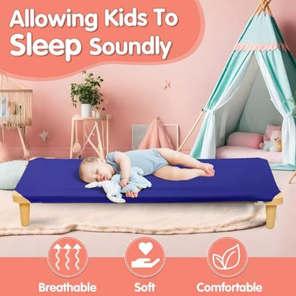 10 Pcs Cot Sheets for Daycare, 23"" X 51"", Blue Daycare Cot Size Sheet with Corner Elastic Loops for Child Boys Girls, Daycare Essentials for Toddler and Preschool, Breathable Microfiber