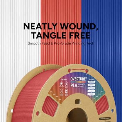 OVERTURE PLA Filament 1.75mm, Neatly Wound 3D Printer Filament 1kg Spool (2.2lbs), Dimensional Accuracy +/- 0.02 mm, Fit Most FDM 3D Printers (Fresh Red)