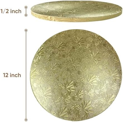 Cakebon Cake Boards - Sturdy 1/2 Inch Thick Drums - 12 Inch Professional Smooth Straight Edges Gold 3-Pack