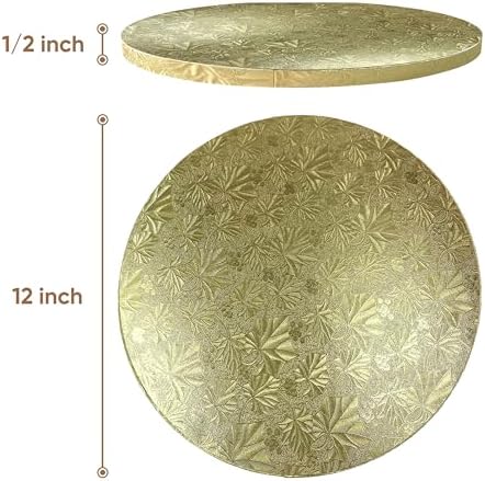 Cakebon Cake Boards - Sturdy 1/2 Inch Thick Drums - 12 Inch Professional Smooth Straight Edges Gold 6-Pack