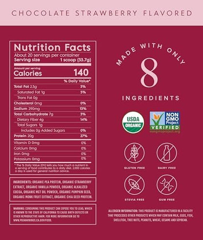 Truvani Vegan Pea Protein Powder | Chocolate Strawberry | 20g Organic Plant Based Protein | 20 Servings | Keto | Gluten & Dairy Free | Low Carb | No Added Sugar