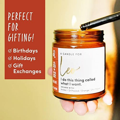 WAX & WIT Leo Zodiac Candle Astrology July August Birthday Gifts for Women, Leo Zodiac Gifts for Women 50 Hour Burn Time 9oz