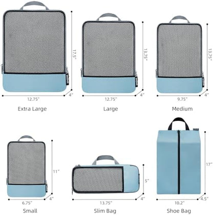 BAGAIL 4 Set/6 Set/8 Set Compression Packing Cubes Travel Accessories Expandable Packing Organizers (Half Mesh, 6-Dusty Blue)