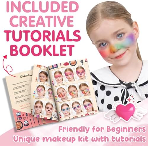 58Pcs Kids Makeup Kit for Girl - Real Washable Cosmetic Set with Light Up Mirror - Kids Makeup Sets for Girls -Play Make Up Birthday for Age 3 4 5 6 7 8 9 10 11 12 Years Old Kid -Pink