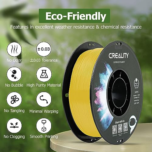 Official Creality PETG 3D Printer Filament 1.75mm 1KG (2.2lbs), High Precision, Strong Toughness, Odorless, Better Flow, Moistureproof 3D Printing CR PETG Filament, Yellow