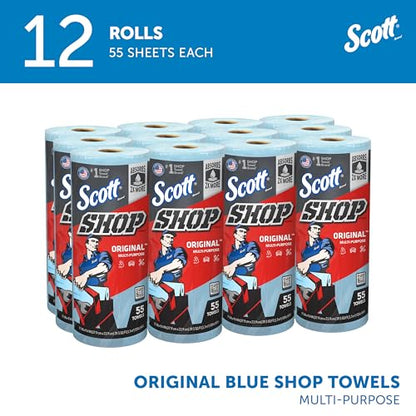 Scott Shop Original Blue Towels (75147), 9.4"x11" Cloth-like Paper Towel (12 Rolls of 55 Sheets, 660 Sheet Total)