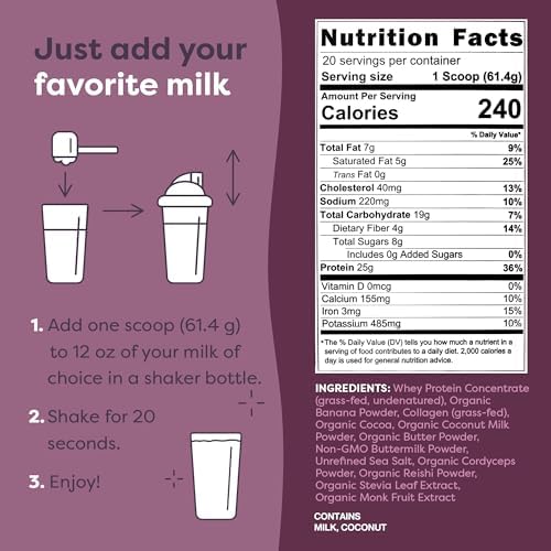 FlavCity Grass Fed Whey Chocolate Protein Powder - Brownie Batter - 25g Protein & 10g Collagen - Made with Organic Cocoa & Coconut Milk - Gluten Free & No Added Sugars (20 Servings)