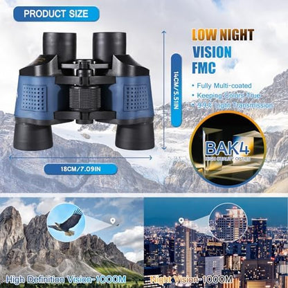 Night Vision Binoculars for Adults 60X60 10000M Professional Waterproof High Power Optical Telescope for Stargazing, Bird Watching, Concerts, Football, Sightseeing, Hunting with Carrying Bag