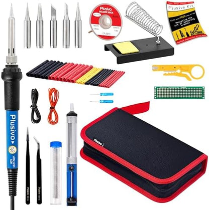 Soldering Iron Kit, 60W Soldering Iron, 5 Soldering Iron Tips, 21-in-1 Adjustable Temperature, Solder Wire, Stand, Desoldering Pump, Soldering Welding Iron Kit for Electronics Hobby DIY 110V US Plug