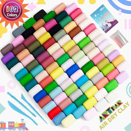 Air Drying Clay Kids 102 Colors, Modeling Magic Clay Kit with Sculpting Tools,Non-Toxic and Non-Sticky,Classroom Activities & Art and Crafts Creative Play Gifts for Boys & Girls Age 3-12
