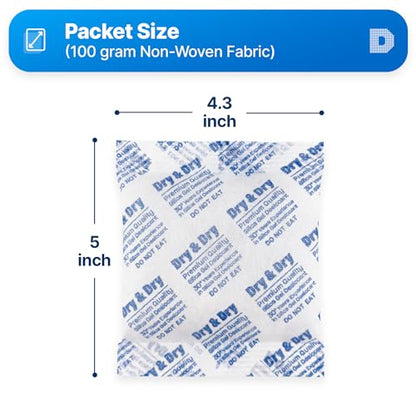 Dry & Dry 100 Gram [10 Packets] Silica Gel Packets Desiccants, Silica Packets - Rechargeable Silica Gel Packs, Desiccants Packets, Silica Gel