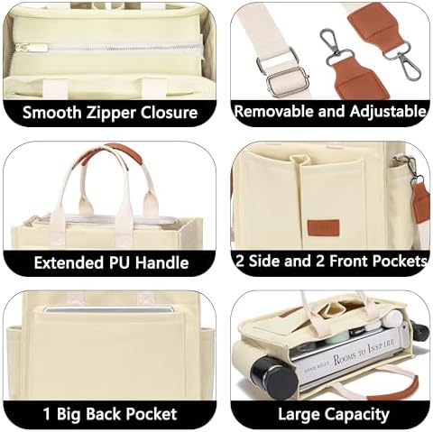 Tote Bag for Women With Compartments,Large Canvas Tote Women's Purse Crossbody Bags Work Laptop Book Bag Satchels Handbags