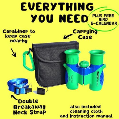 Kids Binoculars 8x21- Kids Gift Aged 3-12, Shock Proof Compact Binoculars for Child Set- Neck Strap, Compass, Carabiner, Case- High-Resolution Optics Boy & Girl Gift Toy for Bird Watching, Camping