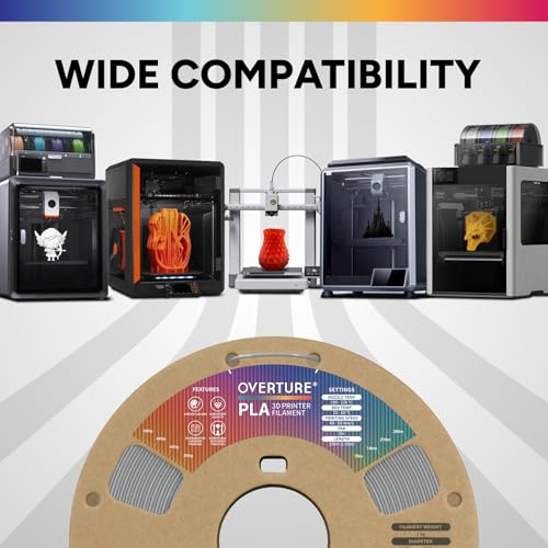 OVERTURE 2KG Bundle PLA Filament 1.75mm, Neatly Wound 3D Printer Filament 2 Pack 1kg Spool (2.2lbs), Dimensional Accuracy +/- 0.02 mm, Fit Most FDM 3D Printers (Light Gray 2-Pack)