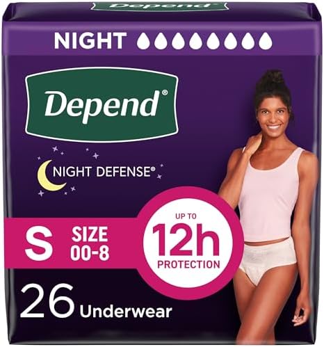 Depend Night Defense Adult Incontinence & Postpartum Bladder Leak Underwear for Women, Disposable, Overnight, Small, Blush, 26 Count, Packaging May Vary